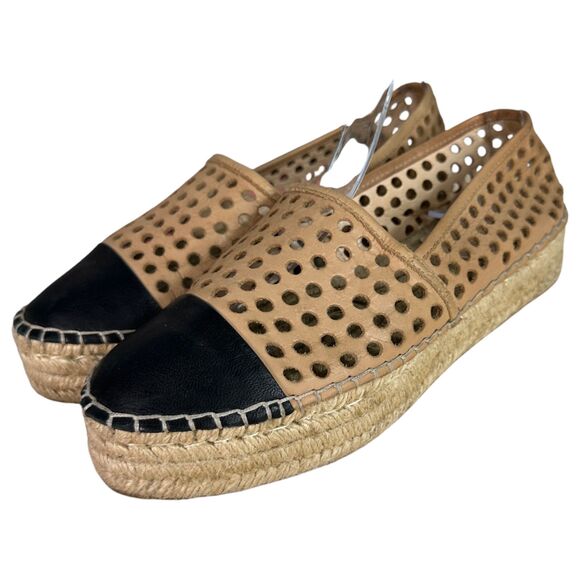 Loeffler Randall Mara Lasercut Leather Espadrille Flats Brown Black Size 7 - Picture 1 of 8